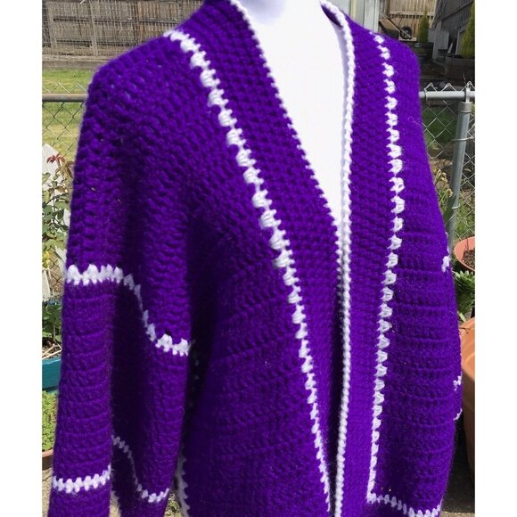 Vtg Crochet Jacket Handmade Granny Sq Cardigan Coatigan CottageCore Boho OOAK - Picture 3 of 16